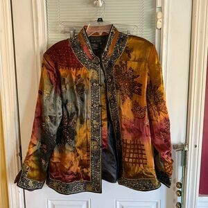 Multicolor Silk Blazer Intricate Brocade Patterns Mandarin Color Button